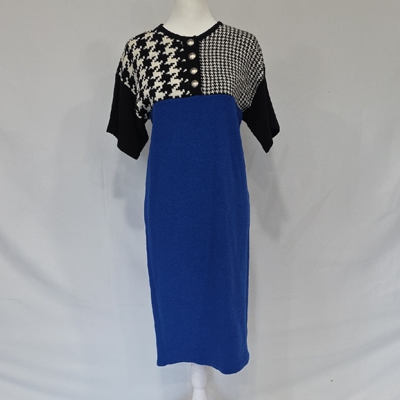 Elegant Blue and Black Houndstooth Dress - Picture 1 of 5